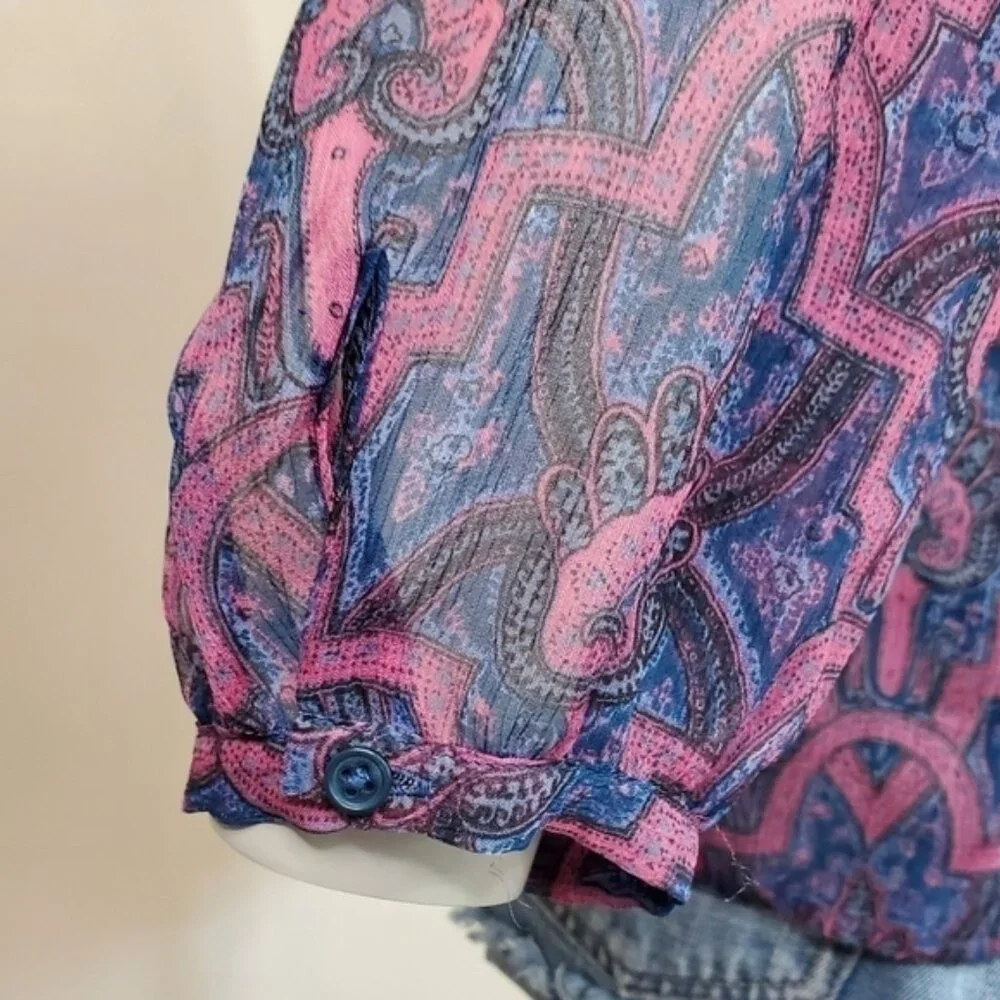 joie Bohemian Sheer Paisley Print Silk Pop Over Blouse Size XXS - Picture 5 of 14